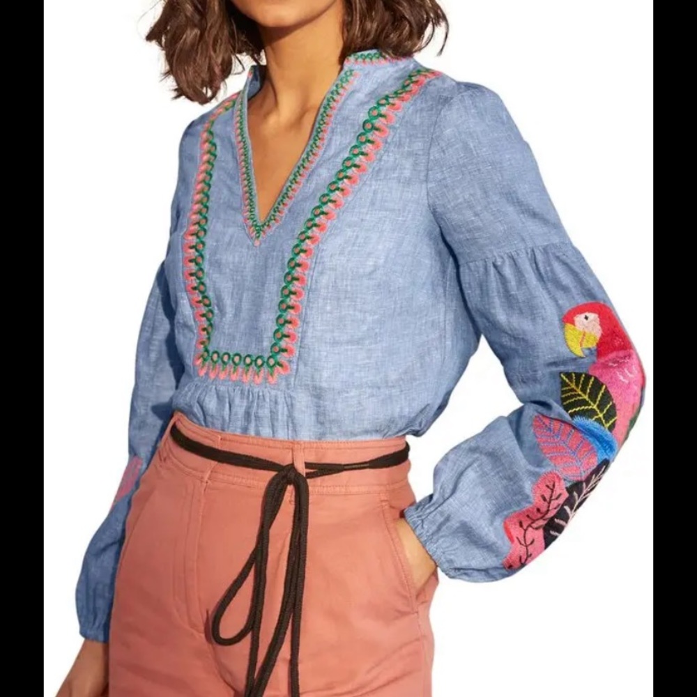 Boden Leonie Embroidered Parrot Blouse